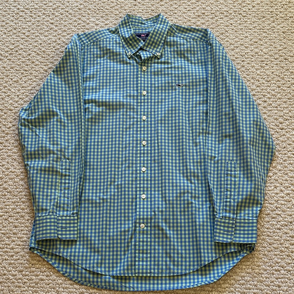 Men's Blue & Green Checkered Shirt